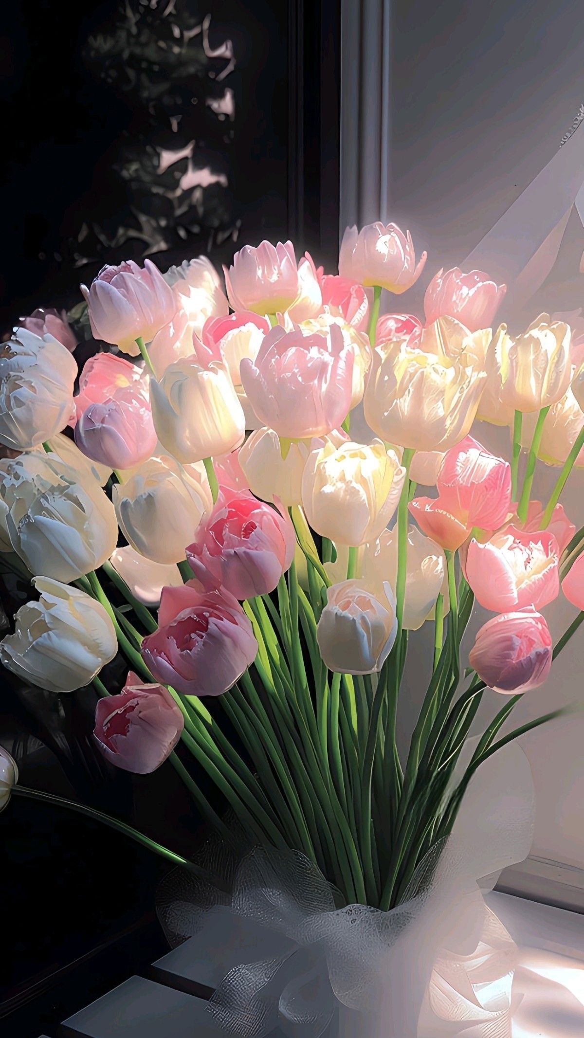 Hình nền hoa tulip với những giọt sương